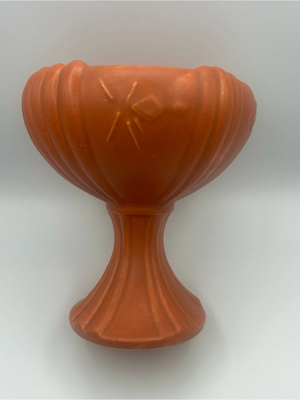 VTG McCoy Pottery Pedestal Sunset Orange Planter Compote #2002 Retro MCM 8” USA